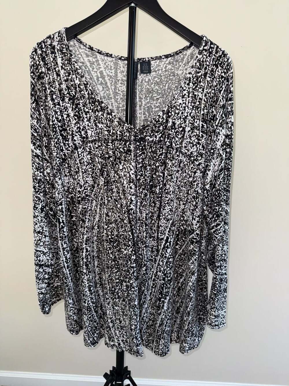 Paraphrase Blouse Size Black White Print Long Sleeve-3X